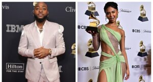 Tyla receives congratulations from Davido following her historic victory at the 66th Grammy Awards.